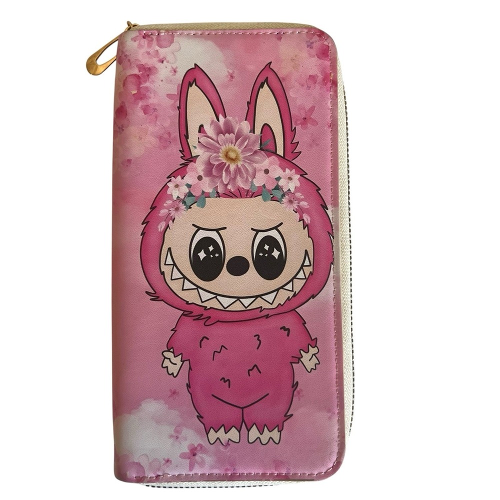 Labubu Pink Zip-Around Wallet Inside Zip Pocket 8 Card Slots
